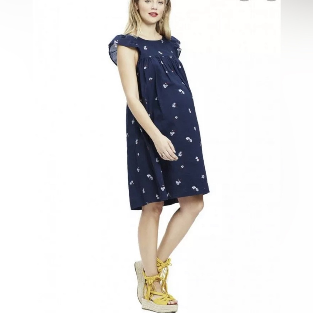 Hatch maternity navy floral dress one size fits most